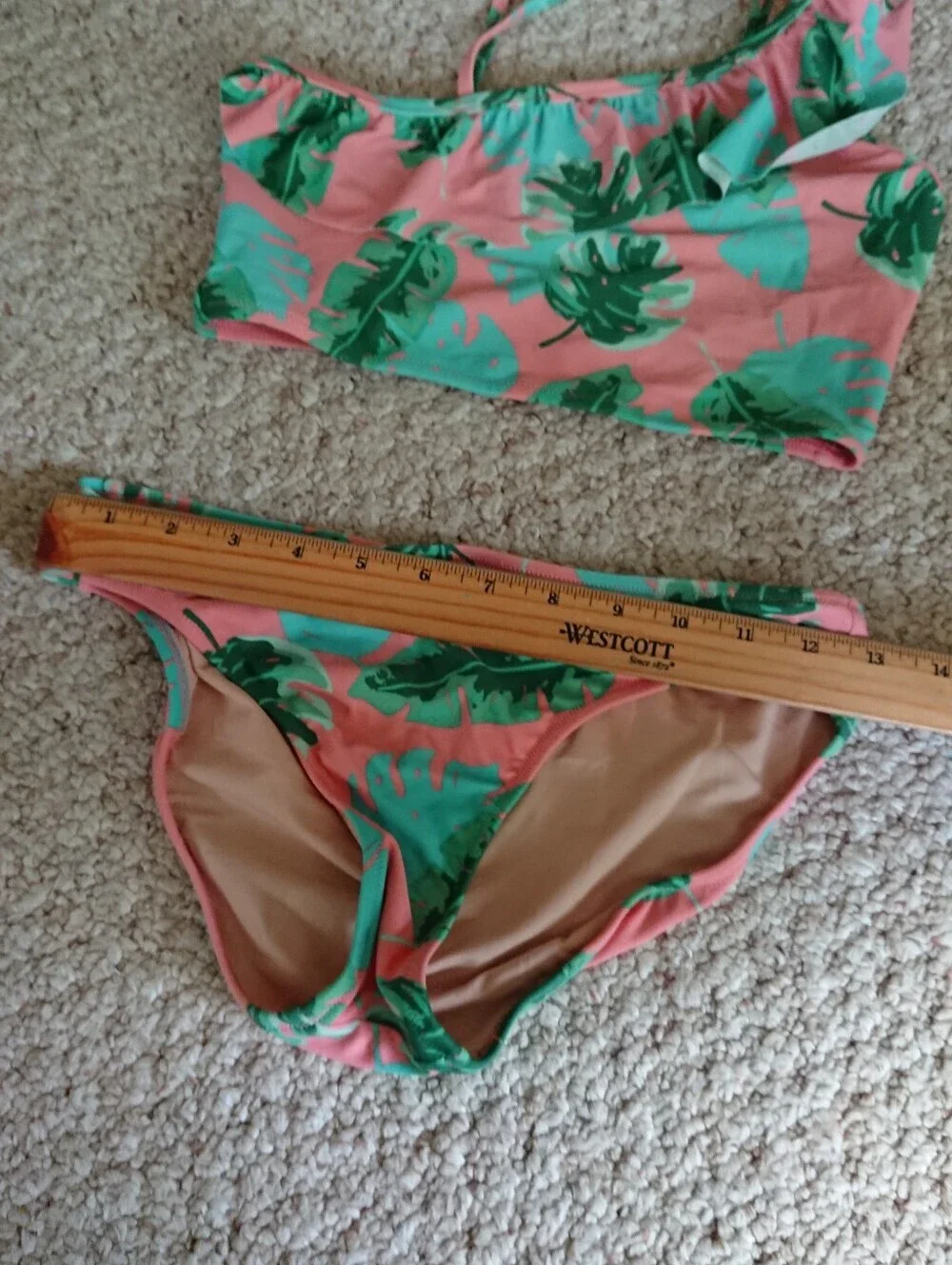 J. Crew CREWCUTS Pink & Green Tropical Leaf Two-Piece Swimsuit size 12-14